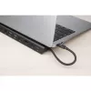 Manhattan USB-C dokstacija/centrmezgls ar karšu lasītāju un MST, pieslēgvietas (x9): Audio 3.5mm, DisplayPort, Ethernet, HDMI, USB-A (x3), USB-C un VGA, ar Power Delivery (100W) USB-C pieslēgvietai (Piezīme: nepieciešams USB-C sienas lādētājs un USB-C kabelis), Visas pieslēgvietas var izmantot vienlaicīgi