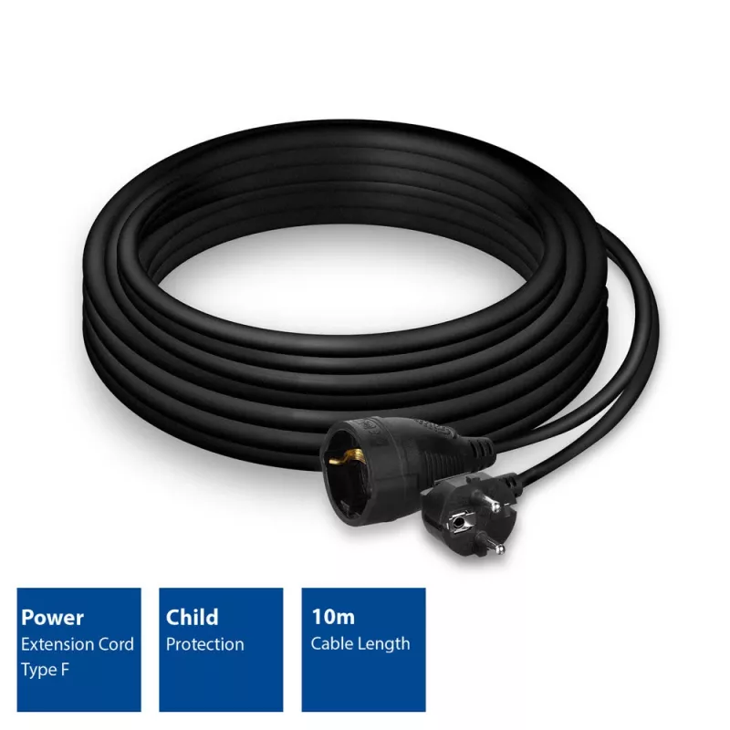 ACT Powercord pagarinātājs CEE 7/7 vīrietis (leņķveida) - CEE 7/7 sieviete melns 10 m