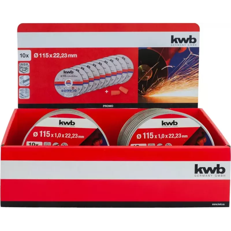Griešanas disku komplekts kwb 712021 plāns griešanas disks, plakans centrs, 10 gab.