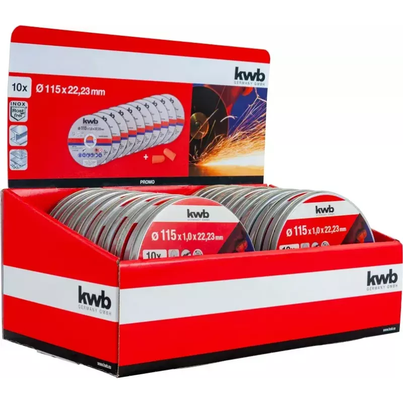 Griešanas disku komplekts kwb 712021 plāns griešanas disks, plakans centrs, 10 gab.