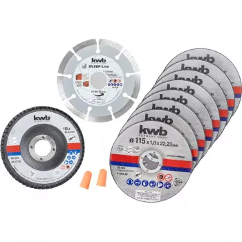 Griešanas disku komplekts KWB 712041 Starter Set 10 gab. ar plakanu centru ķieģeļiem, marmoram, tēraudam