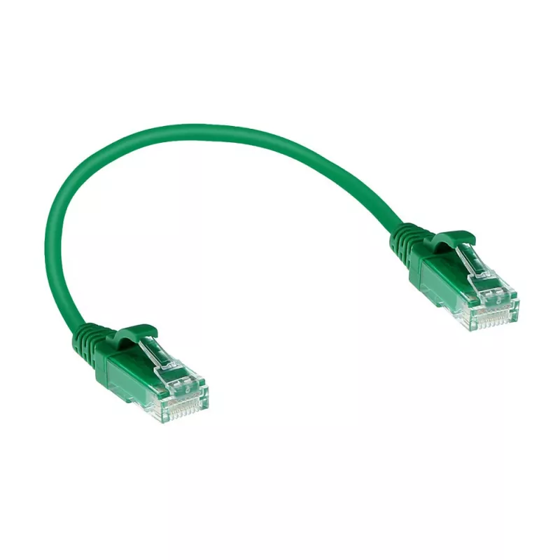 ACT zaļa 0,15 m LSZH U/UTP CAT6 datacentra plānā ielāpu vads ar aizsargātiem RJ45 savienotājiem