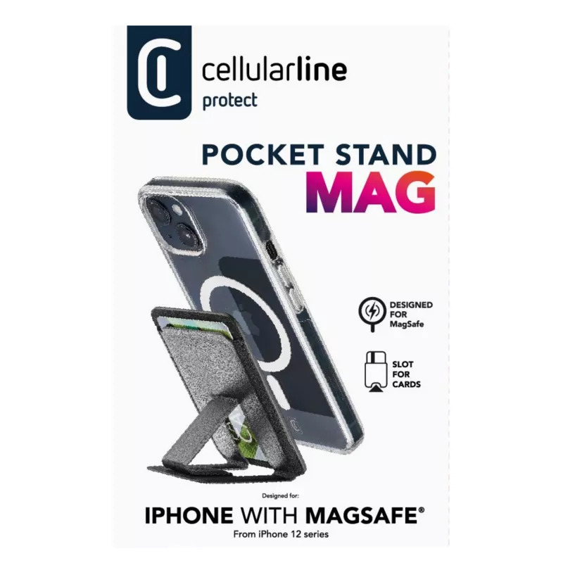 Cellularline Pocket Stand Mag magnētiskais karšu turētājs ar statīva funkciju, saderīgs ar MagSafe