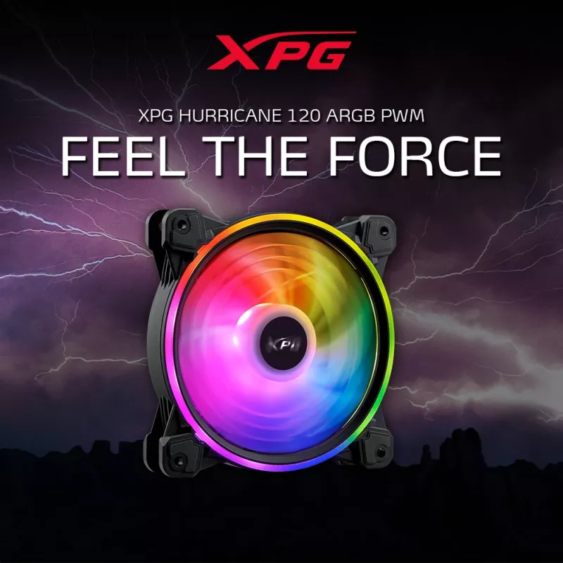 XPG HURRICANE 120 ARGB PWM Melns, Ventilators, 12 cm, 600 RPM, 2000 RPM, Melns