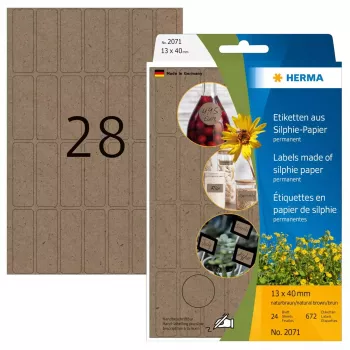 HERMA 2071 pašlīmējošā etiķete Noapaļots taisnstūris Pastāvīga Brūna 12x40mm 672 gab.