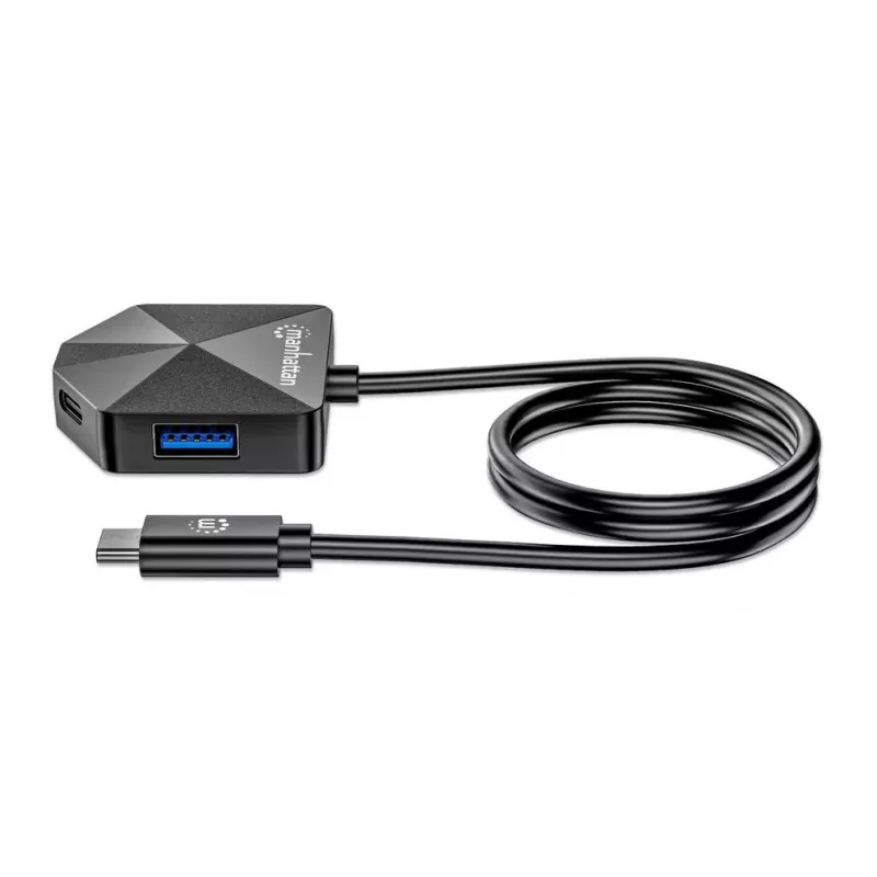 Manhattan USB-C un USB-A kombinētais doks/rumbis, porti (4): USB-A (x2) un USB-C (x2), 5 Gb/s (USB 3.2 Gen1 jeb USB 3.0), leņķveida forma ērtai piekļuvei portiem, barošana caur USB (ārējais barošanas avots nav nepieciešams)