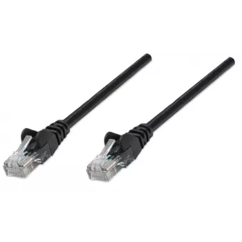 Intellinet tīkla komutācijas kabelis, Cat5e, 7,5 m, melns, CCA, U/UTP, PVC, RJ45, zeltīti kontakti, neaizķerams, ar aizsarguzmavu, mūža garantija