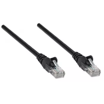 Intellinet tīkla komutācijas kabelis, Cat5e, 7,5 m, melns, CCA, U/UTP, PVC, RJ45, zeltīti kontakti, neaizķerams, ar aizsarguzmavu, mūža garantija