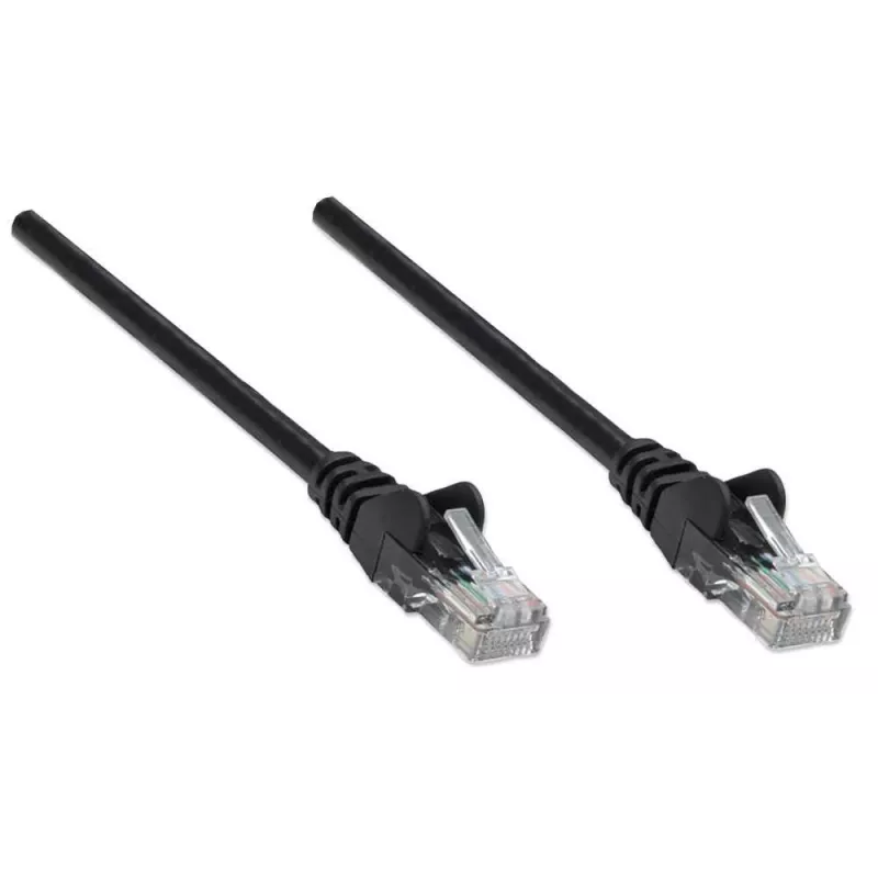 Intellinet tīkla pieslēguma vads, Cat5e, 5 m, melns, CCA, U/UTP, PVC, RJ45, zeltīti kontakti, bez aizķeršanās, ar aizsarguzmavu, mūža garantija