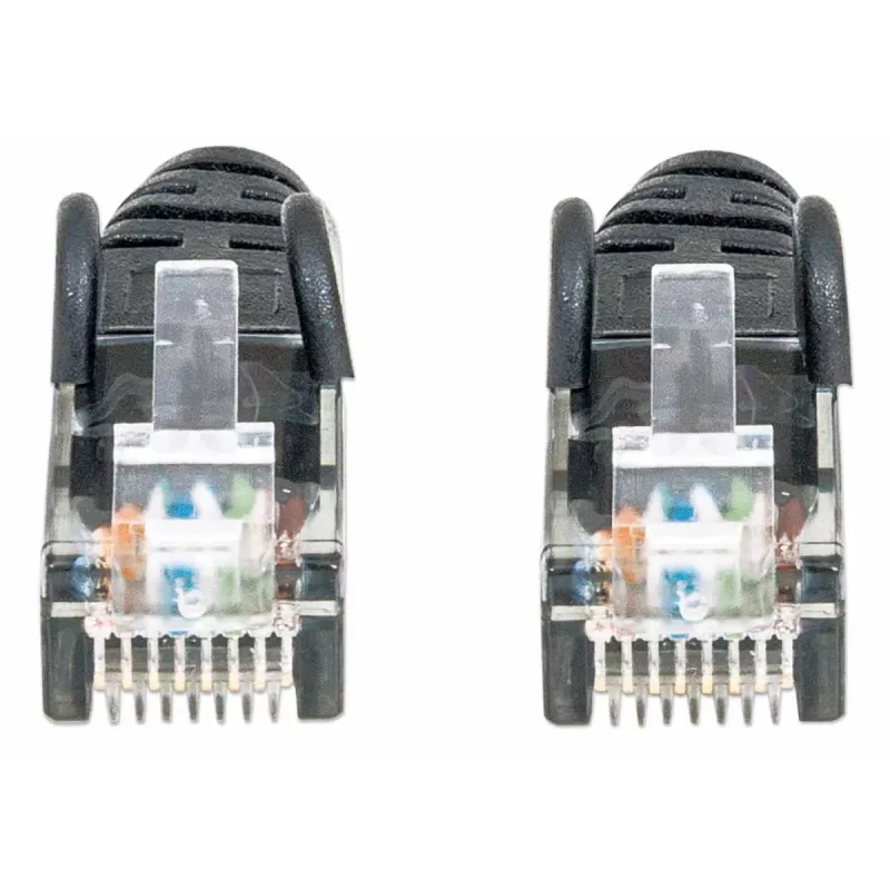Intellinet tīkla savienojuma vads, Cat6, 2 m, melns, CCA, U/UTP, PVC, RJ45, zeltīti kontakti, bez aizķeršanās, ar aizsarguzmavu, mūža garantija