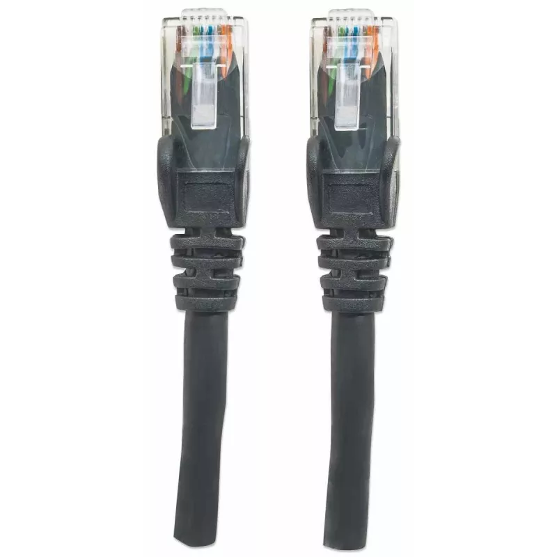 Intellinet tīkla savienojuma vads, Cat6, 2 m, melns, CCA, U/UTP, PVC, RJ45, zeltīti kontakti, bez aizķeršanās, ar aizsarguzmavu, mūža garantija