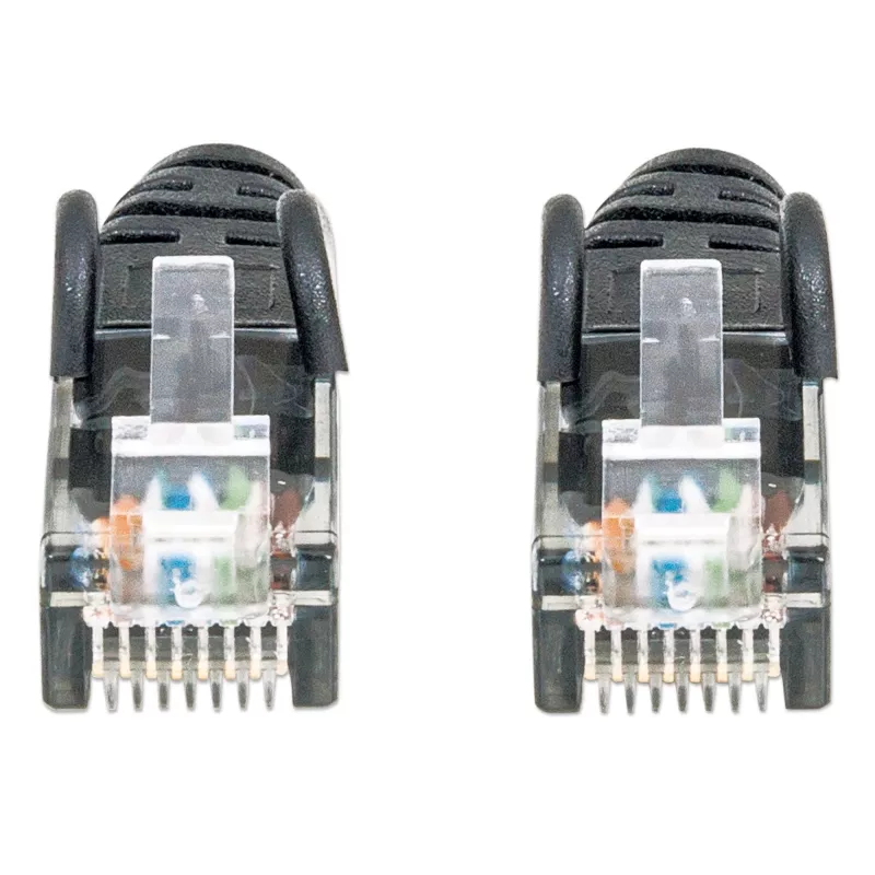 Intellinet tīkla ielāpu vads, Cat6, 1,5 m, melns, CCA, U/UTP, PVC, RJ45, apzeltīti kontakti, bez aizķeršanās, ar apvalku, mūža garantija