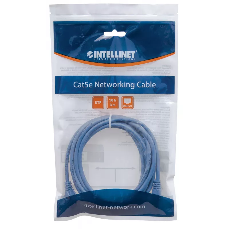Intellinet tīkla vads, Cat6, 1,5 m, zils, CCA, U/UTP, PVC, RJ45, zeltīti kontakti, bez aizķeršanās, ar aizsarguzmavu, mūža garantija