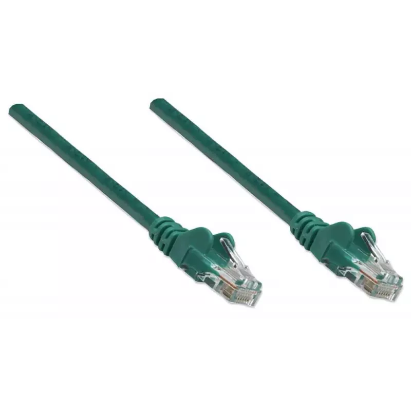 Intellinet tīkla savienojuma kabelis, Cat5e, 3 m, zaļš, CCA, U/UTP, PVC, RJ45, zelta pārklājuma kontakti, bez aizķeršanās, ar aizsargapvalku, mūža garantija