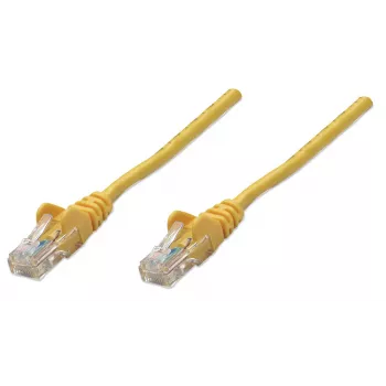 Intellinet tīkla komutācijas kabelis, Cat5e, 3 m, dzeltens, CCA, U/UTP, PVC, RJ45, zeltīti kontakti, bez aizķeršanās, ar uzmavu, mūža garantija