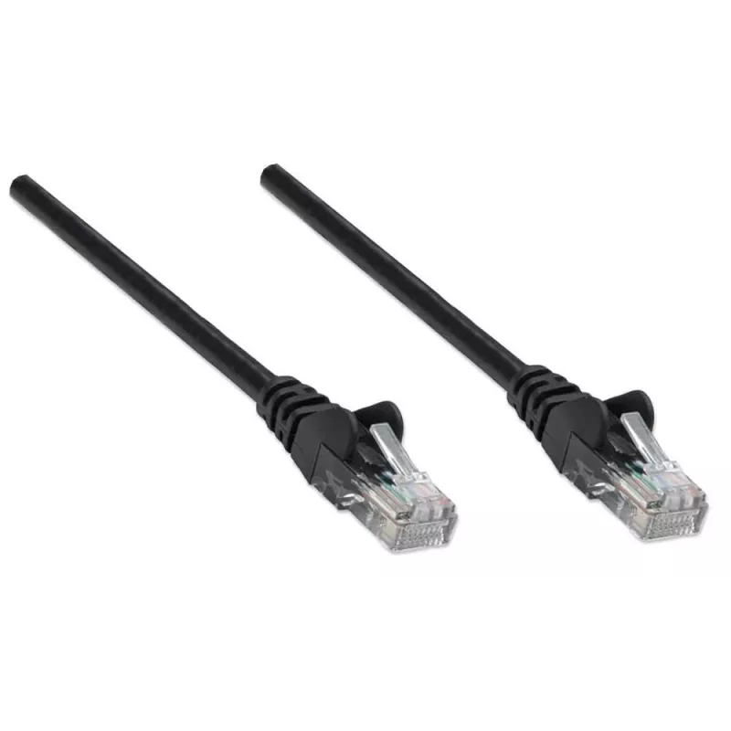 Intellinet tīkla komutācijas kabelis, Cat5e, 3 m, melns, CCA, U/UTP, PVC, RJ45, apzeltīti kontakti, bez aizķeršanās, apvalkots, mūža garantija