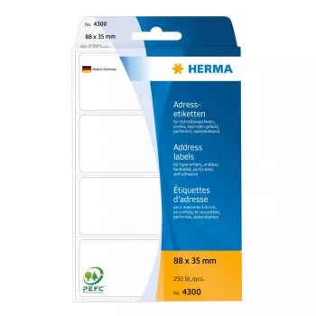 Adrešu uzlīmes HERMA nepārtrauktas, salocītas ventilatora veidā, 88x35 mm, balts papīrs, matētas, 250 gab.