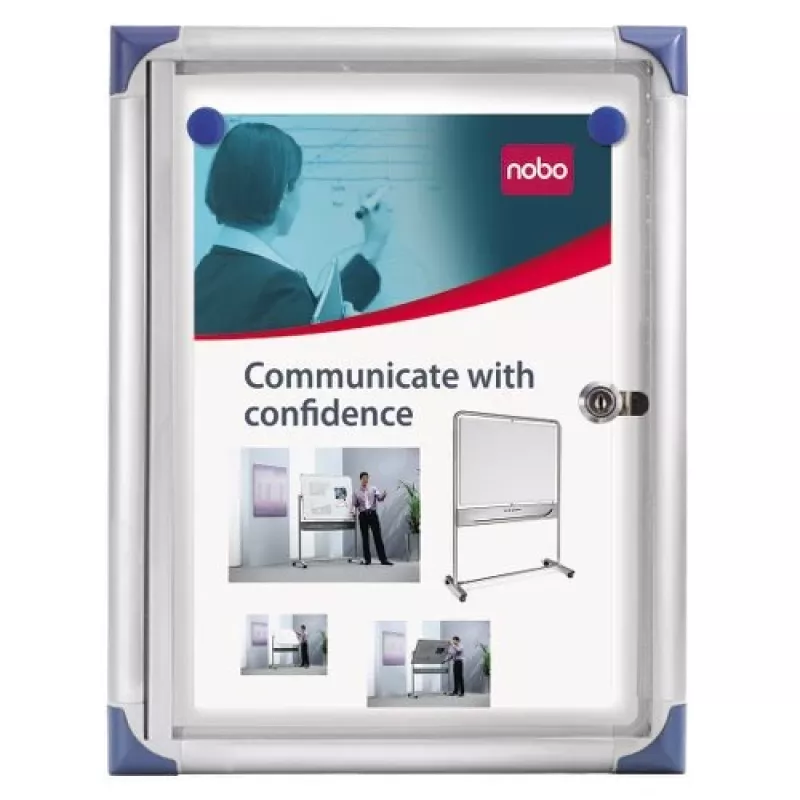 Nobo Extra Flat Magnetic Lockable Noticeboard 1XA4, balta, alumīnijs, 1 x A4, bīdāms, stikls, 821 g