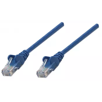 Intellinet tīkla komutācijas kabelis, Cat5e, 1,5 m, zils, CCA, U/UTP, PVC, RJ45, zeltīti kontakti, bezķeļu, ar uzmavu, mūža garantija
