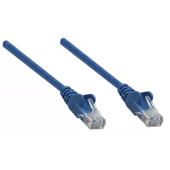 Intellinet tīkla komutācijas kabelis, Cat5e, 1,5 m, zils, CCA, U/UTP, PVC, RJ45, zeltīti kontakti, bezķeļu, ar uzmavu, mūža garantija