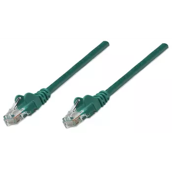 Intellinet tīkla komutācijas kabelis, Cat5e, 1,5 m, zaļš, CCA, U/UTP, PVC, RJ45, zeltīti kontakti, bez aizķeršanās, ar aizsargapvalku, mūža garantija