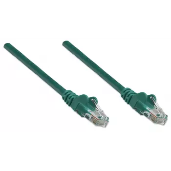 Intellinet tīkla komutācijas kabelis, Cat5e, 1,5 m, zaļš, CCA, U/UTP, PVC, RJ45, zeltīti kontakti, bez aizķeršanās, ar aizsargapvalku, mūža garantija