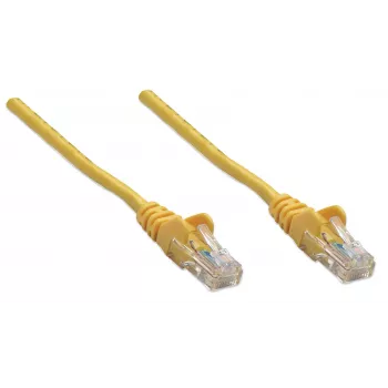 Intellinet tīkla komutācijas kabelis, Cat5e, 1,5m, dzeltens, CCA, U/UTP, PVC, RJ45, zeltīti kontakti, bez aizķeršanās, ar aizsargapvalku, mūža garantija