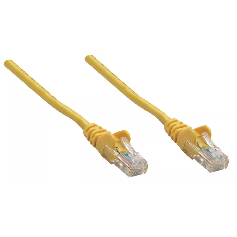 Intellinet tīkla komutācijas kabelis, Cat6, 0,25 m, dzeltens, CCA, U/UTP, PVC, RJ45, zeltīti kontakti, bez aizķeršanās, ar aizsargapvalku, mūža garantija