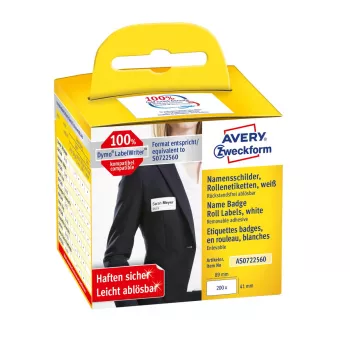 Avery AS0722560 pašlīmējošā etiķete Noapaļots taisnstūris Noņemama Balta 200 gab.