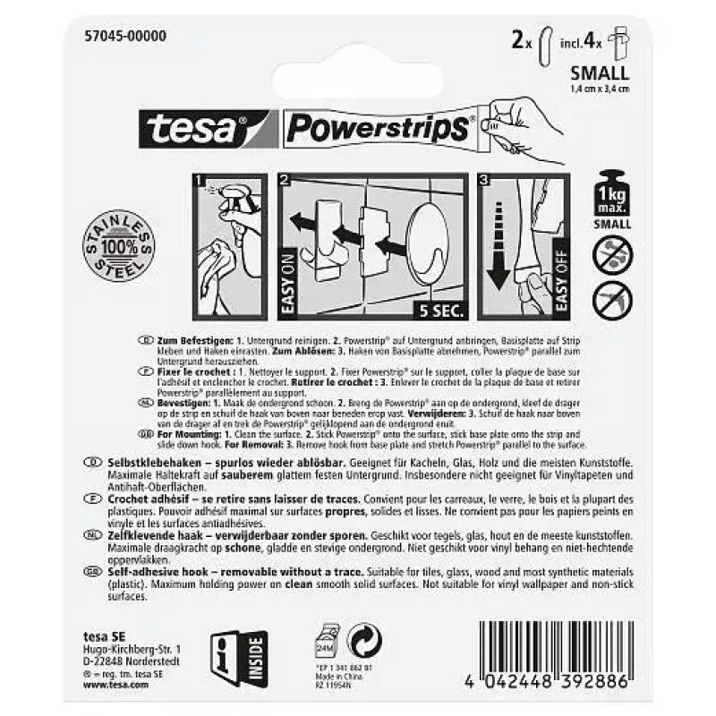 Dvieļu āķis TESA 57045-00000 Metallic Iekštelpām 2 gab.