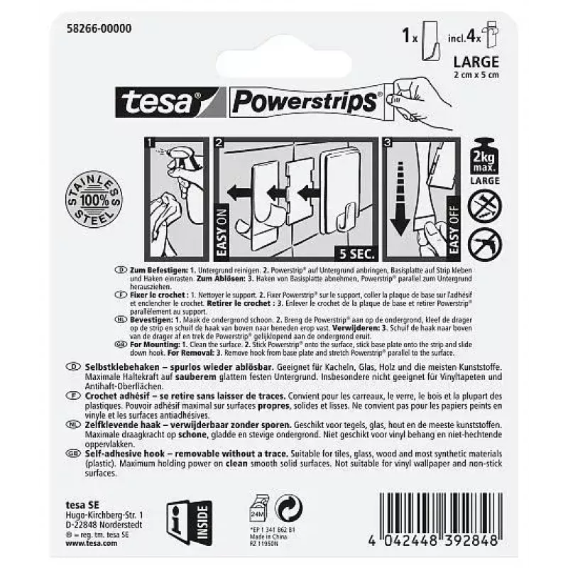 Towel hook TESA 58266-00000 Nerūsējošais tērauds Indoor