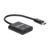 Manhattan USB-C uz USB-C audio adapteris un USB-C (ar strāvas padevi), melns, 480 Mbps (USB 2.0), kabelis 11 cm, ar strāvas padevi uz USB-C pieslēgvietu (60 W), trīs gadu garantija