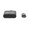 Manhattan USB-C uz USB-C audio adapteris un USB-C (ar strāvas padevi), melns, 480 Mbps (USB 2.0), kabelis 11 cm, ar strāvas padevi uz USB-C pieslēgvietu (60 W), trīs gadu garantija