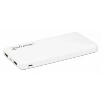 Manhattan ārējais akumulators, 10000 mAh, Izeja: 2x USB-A (2.1 A un 1 A), Ieeja: USB-C un Micro-USB (abi 2 A), Balts, Viena gada garantija