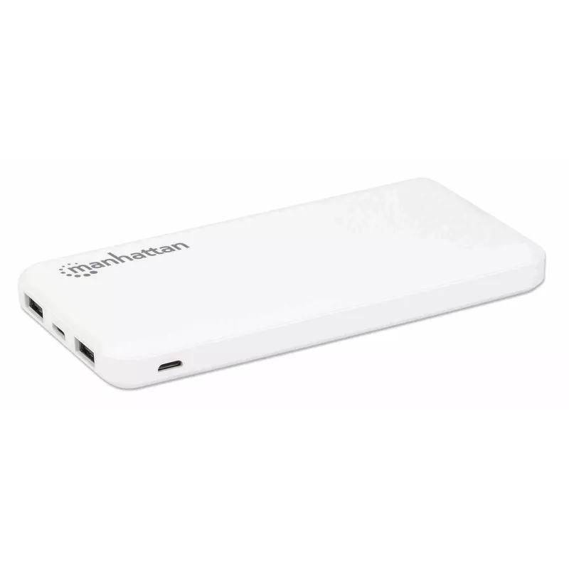 Manhattan ārējais akumulators, 10000 mAh, Izeja: 2x USB-A (2.1 A un 1 A), Ieeja: USB-C un Micro-USB (abi 2 A), Balts, Viena gada garantija