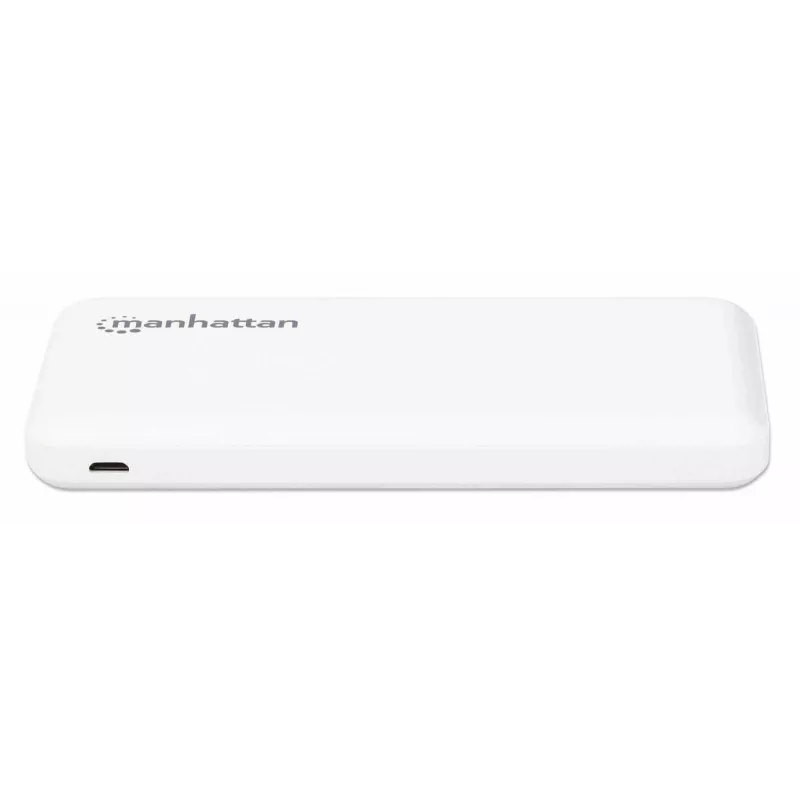 Manhattan ārējais akumulators, 10000 mAh, Izeja: 2x USB-A (2.1 A un 1 A), Ieeja: USB-C un Micro-USB (abi 2 A), Balts, Viena gada garantija