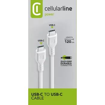 Cellularline barošanas kabelis 120cm - USB-C uz USB-C USB-C uz USB-C kabelis uzlādei un datu pārsūtīšanai