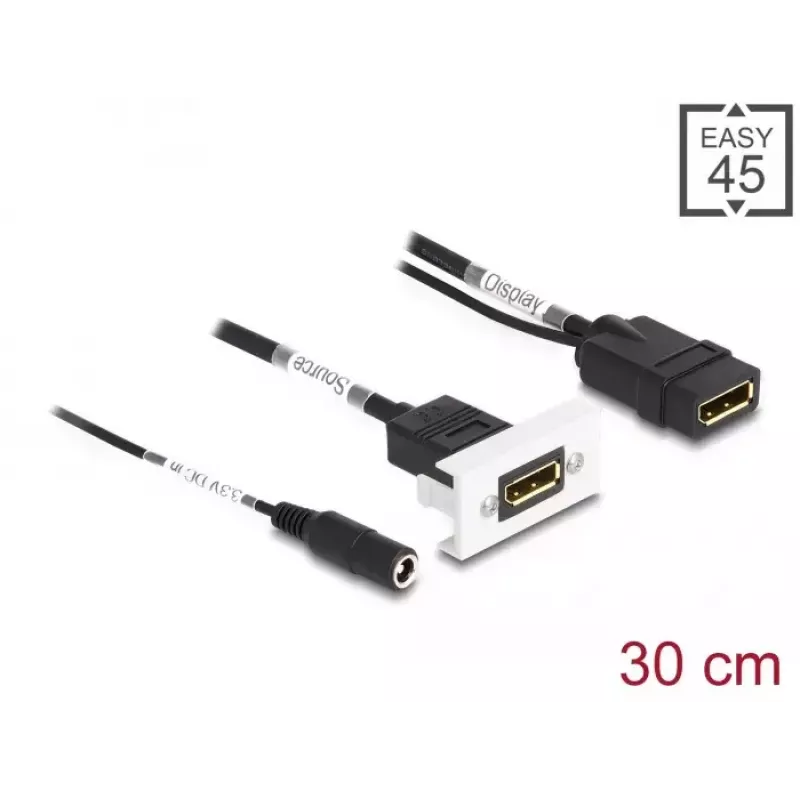 DeLOCK Easy 45 DisplayPort 4K 60 Hz modulis ar līdzstrāvas padevi 2.1 x 5.5 mm
