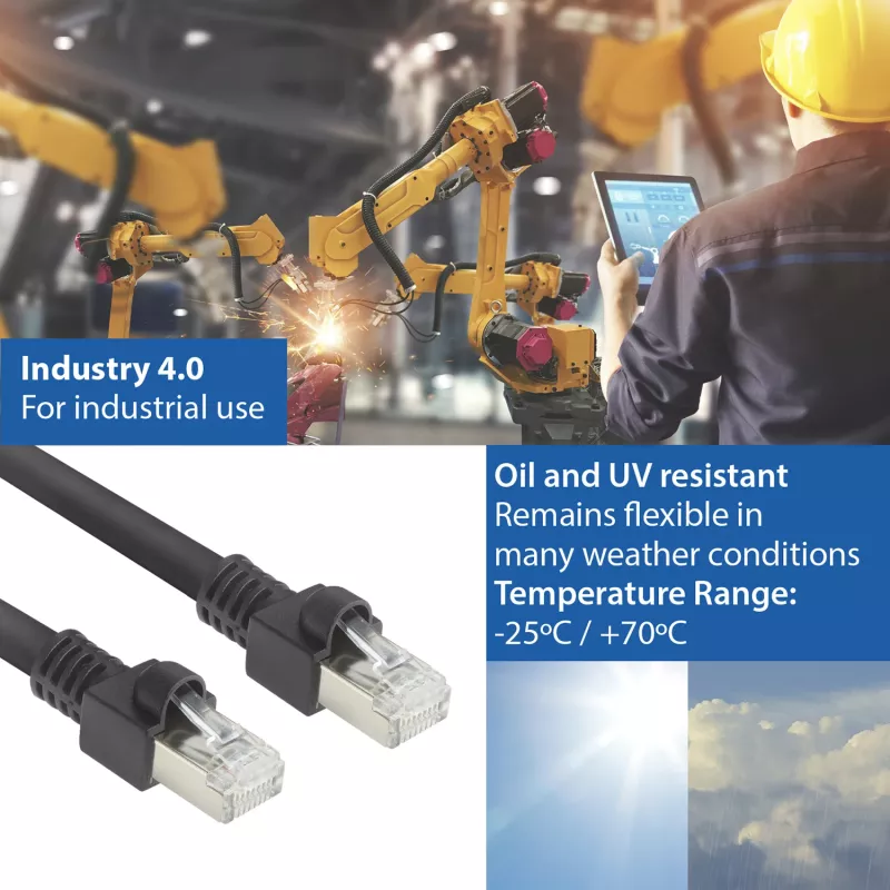 ACT melns 7 metri S/FTP CAT7 PUR elastīgs ielāpu vads bez aizķeršanās ar RJ45 savienotājiem (atbilst CAT6A)