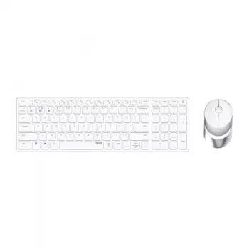 Rapoo 9750M tastatūra ar peli iekļauta bezvadu Bluetooth QWERTZ vācu, balta