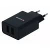 Barošanas lādētājs SWISSTEN Travel Charger SW-21A105W-BK, 2×USB, 2.1A uz pieslēgvietu (10.5W kopā)