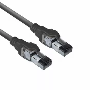 ACT melns 1 metrs S/FTP CAT6A IDC 4PPoE / PoE++ 100W LSZH komutācijas kabelis ar nesavienojamu aizsargu un RJ45 savienotājiem