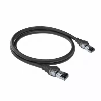 ACT melns 2 metru S/FTP CAT6A IDC 4PPoE / PoE++ 100W LSZH komutācijas kabelis, bez aizķeršanās, ar RJ45 savienotājiem