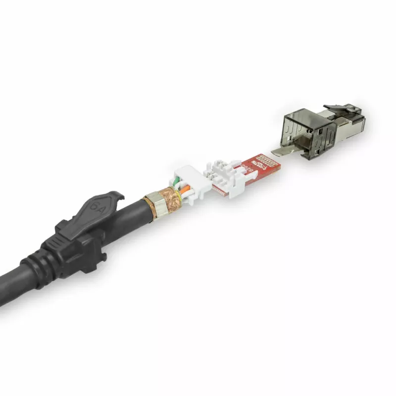 ACT melns 1,5 metru S/FTP CAT6A IDC 4PPoE / PoE++ 100 W LSZH ielāpu vads bez aizķeršanās ar RJ45 savienotājiem