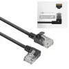 ACT Melns 1,5 metru U/UTP CAT6A LSZH plānā ielāpu vads ar RJ45 savienotājiem 90° leņķī pa kreisi uz taisnu