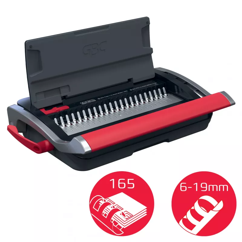 GBC CombBind® CB15 manuālā iesiešanas iekārta, Kembrsiešanas iekārta, Manuāla, 165 loksnes, Melna, Sarkana
