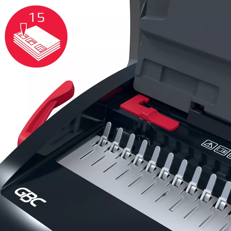 GBC CombBind® CB15 manuālā iesiešanas iekārta, Kembrsiešanas iekārta, Manuāla, 165 loksnes, Melna, Sarkana