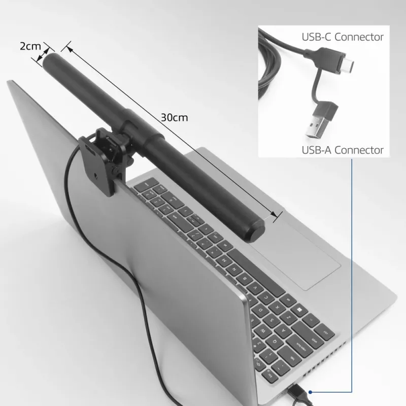Uzklipsējams klēpjdatora LED gaismas lukturis ACT AC8050, regulējams spilgtums, barošana caur USB