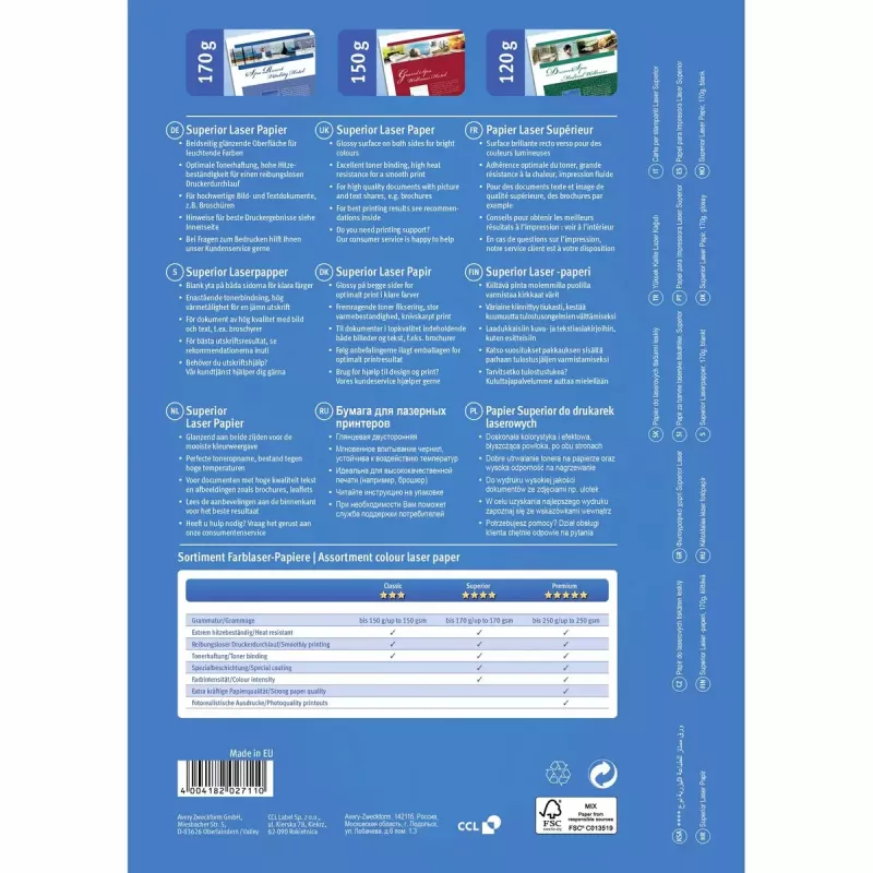 Foto papīrs A4 Avery Premium krāsu lāzerim 170 g/m² spīdīgs balts 1298
