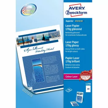 Foto papīrs A4 Avery Premium krāsu lāzerim 170 g/m² spīdīgs balts 1298
